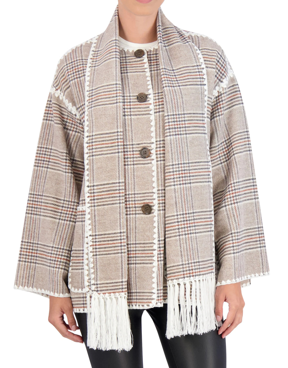 Vegan Cashmere Scarf Coat with Whipstitch Trim