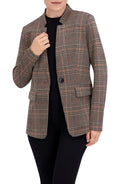 Inverted Collar Plaid One Button Unlined Blazer