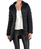 Quilted Carbon Puffer Stadium Coat w Faux Fur Collar