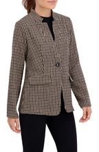 Inverted Collar Plaid One Button Unlined Blazer