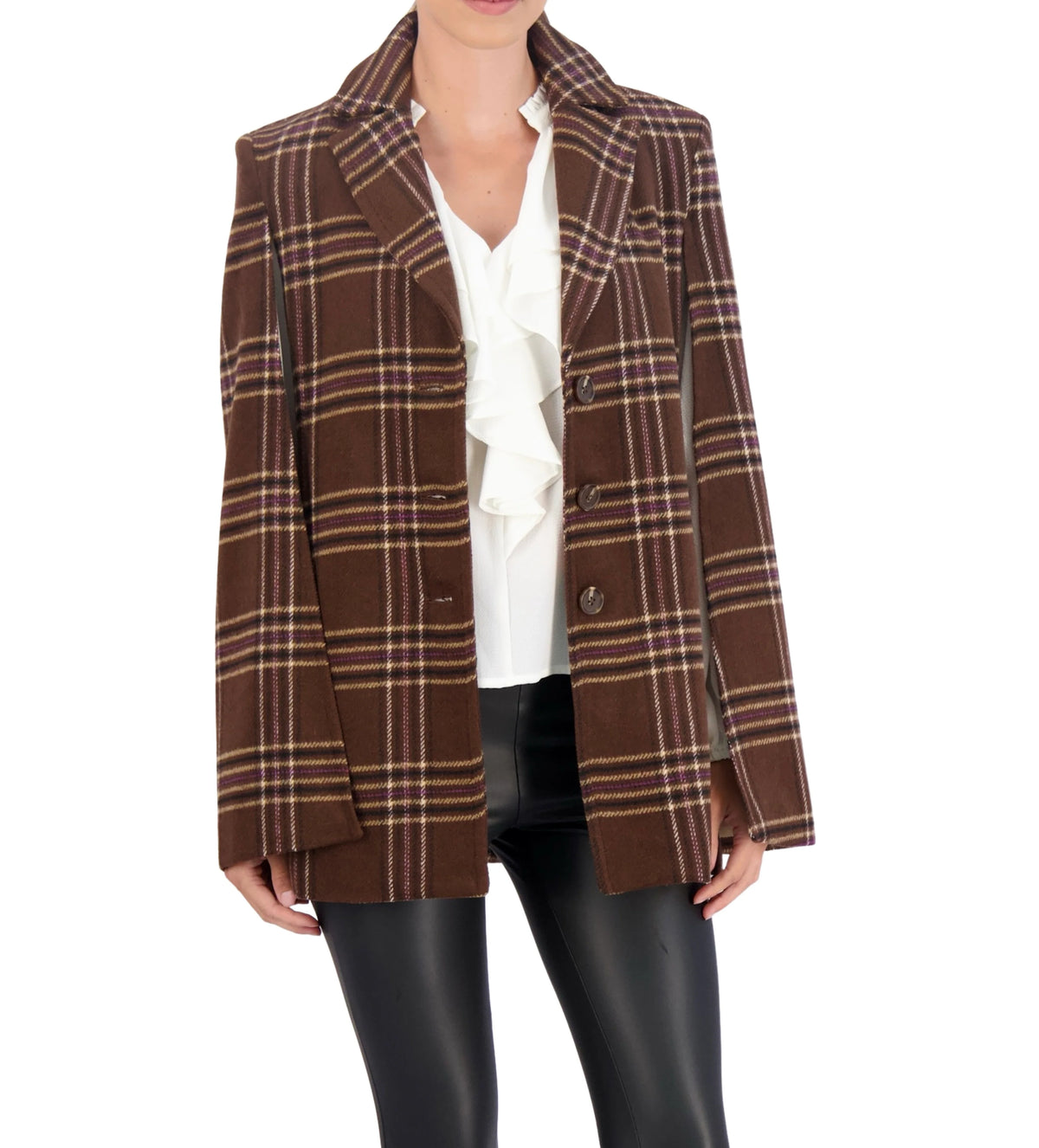 Vegan Cashmere Plaid Cape Jacket