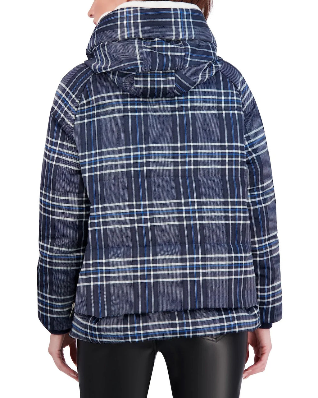 Cropped Plaid Utility Puffer