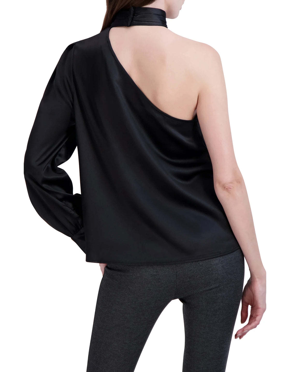One Shoulder Puff Sleeve Satin Top