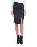 Textured Vegan Leather Pencil Skirt with Front Open Vent