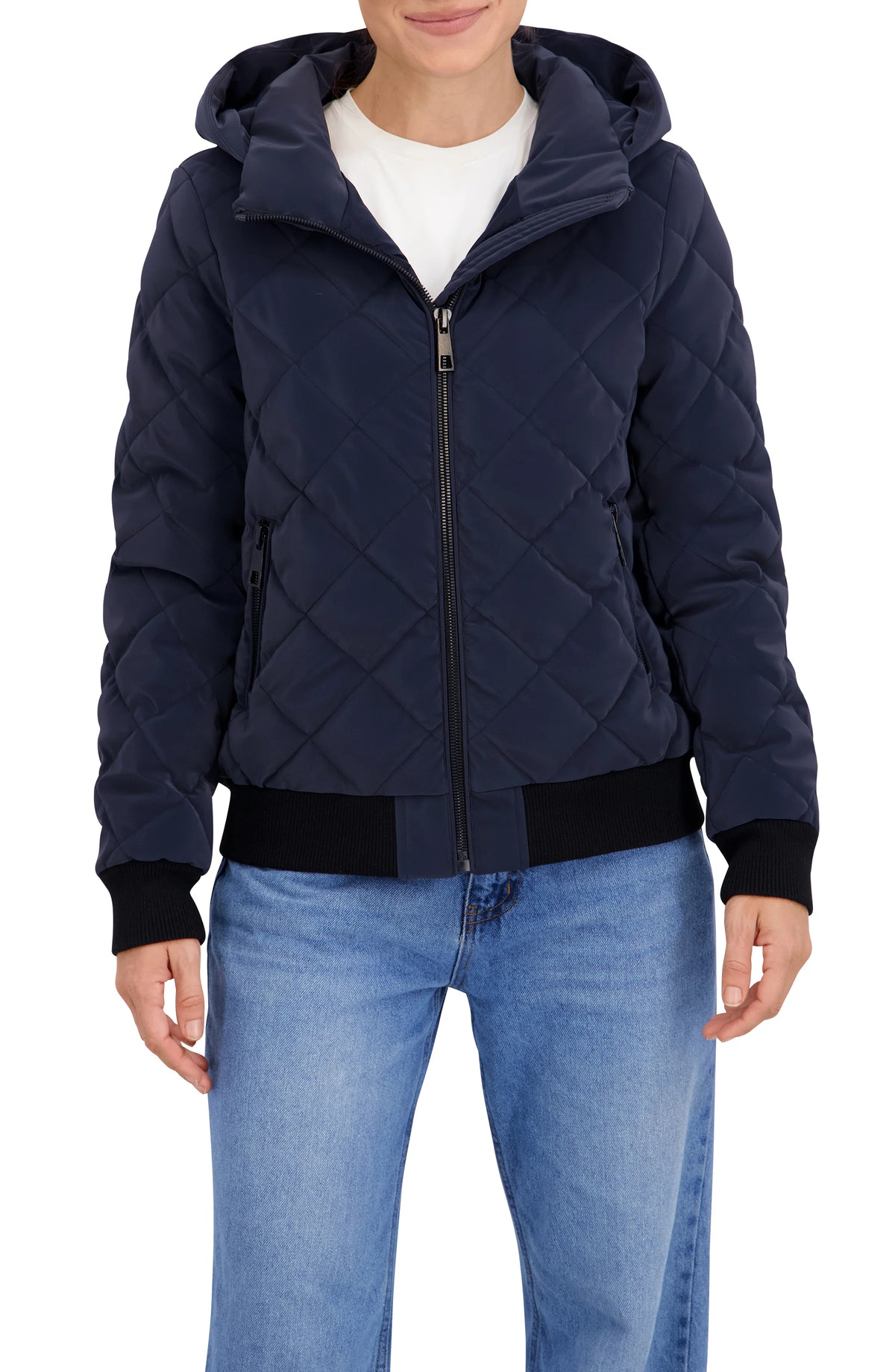 Quilted Carbon Puffer Bomber Jacket