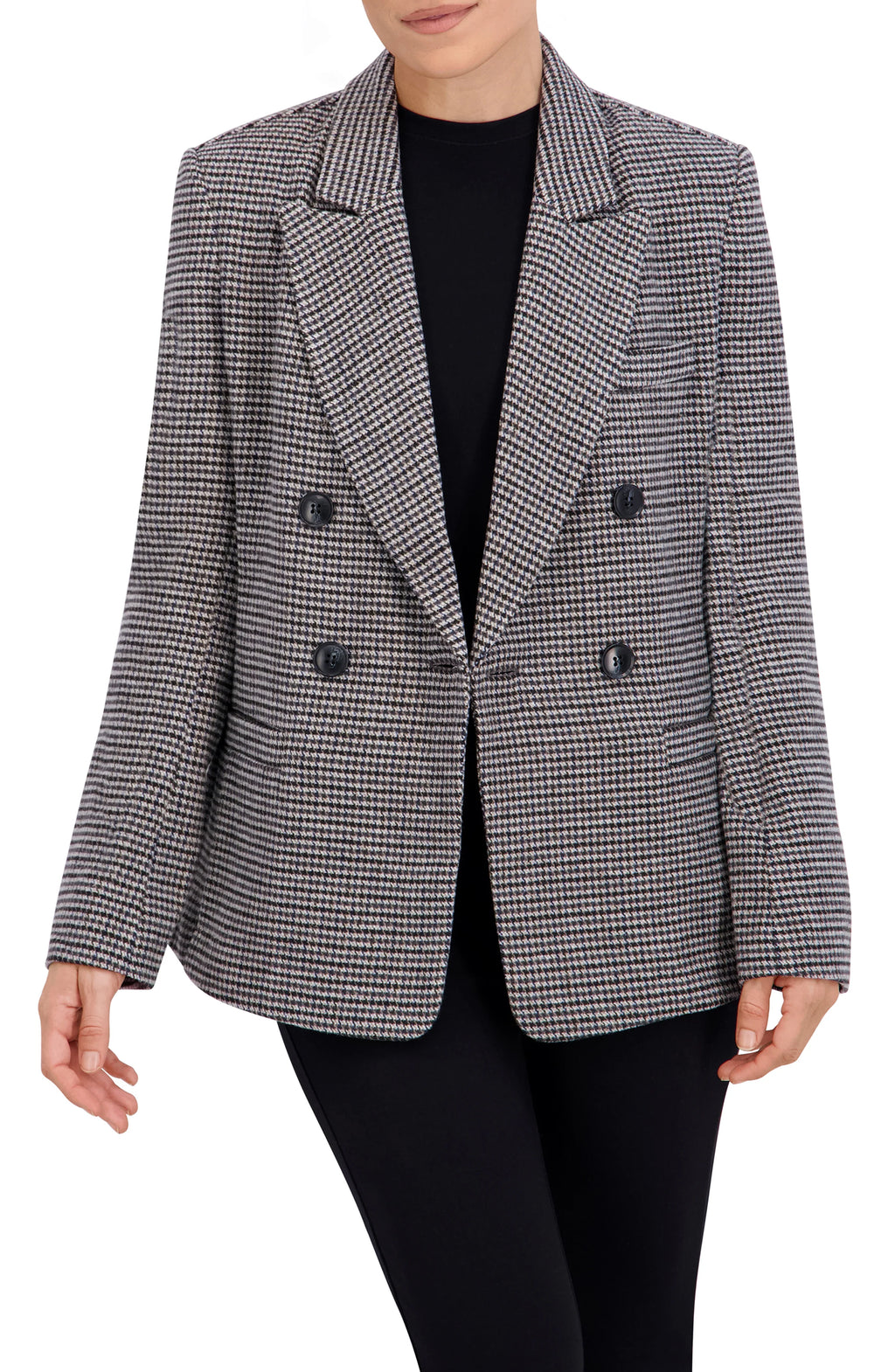 Double Breasted Plaid Unlined Blazer
