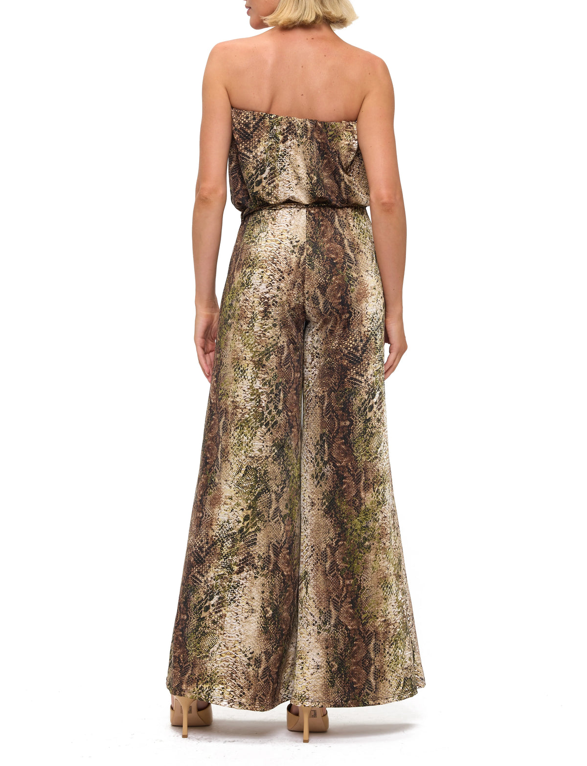 Printed Strapless Wide Leg Jumpsuit