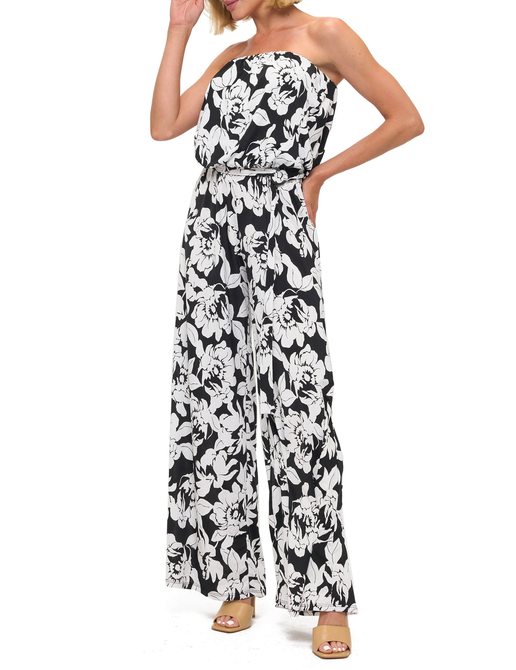 Printed Strapless Wide Leg Jumpsuit