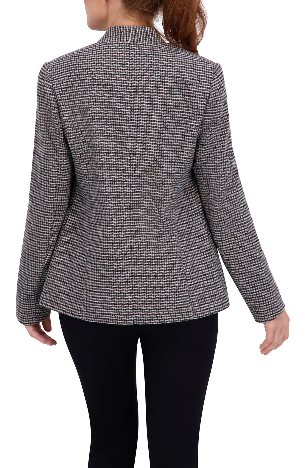 Collarless Open Front Menswear Plaid Unlined Blazer