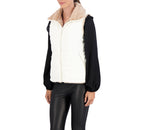 Carbon Puffer Vest Reversible to Grooved Faux Fur