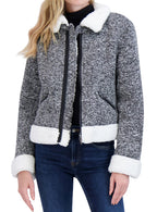 Sweater Bonded to Sherpa CF Zip Moto with Detach Hood