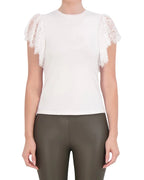 Crew Neck Top with Lace Shoulder Detail