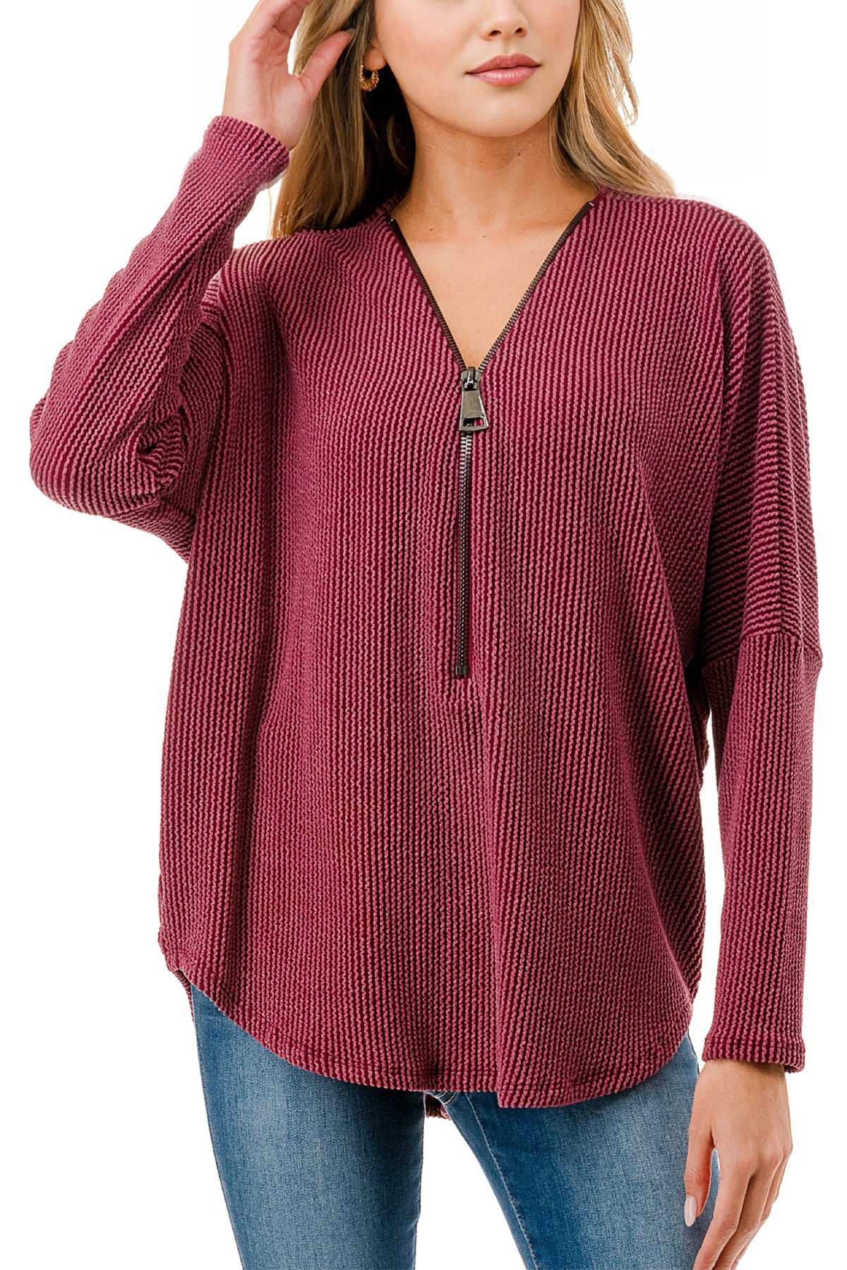 Half Zip Drop Shoulder Top