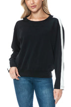 Modal Scuba Knit Crew Neck w Stripe Sleeve
