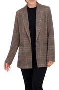 Shawl Collar Plaid Knit Unlined Blazer