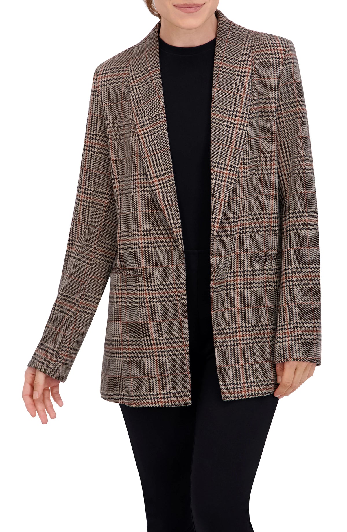 Shawl Collar Plaid Knit Unlined Blazer