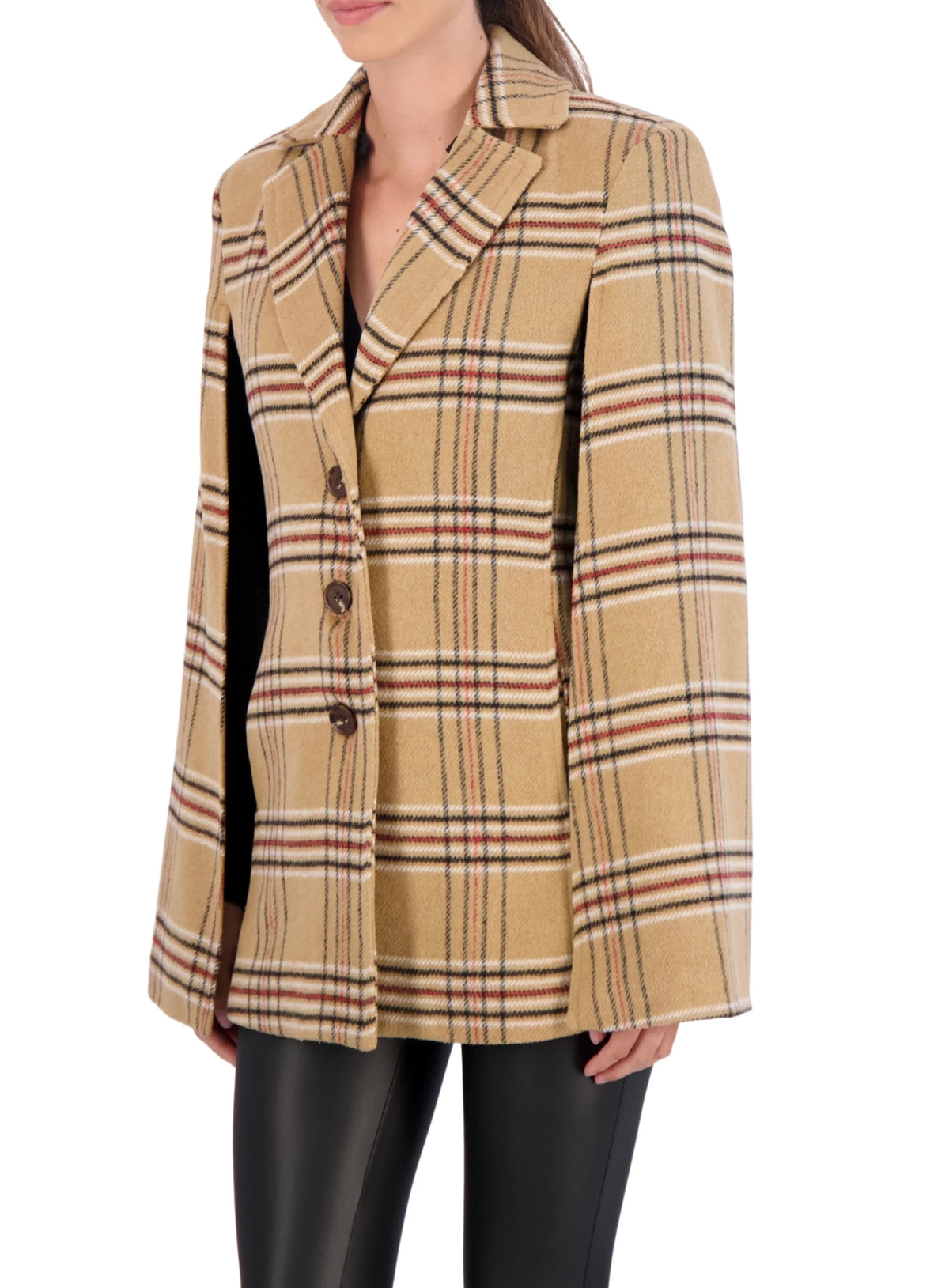 Vegan Cashmere Plaid Cape Jacket