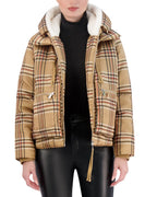 Cropped Plaid Utility Puffer