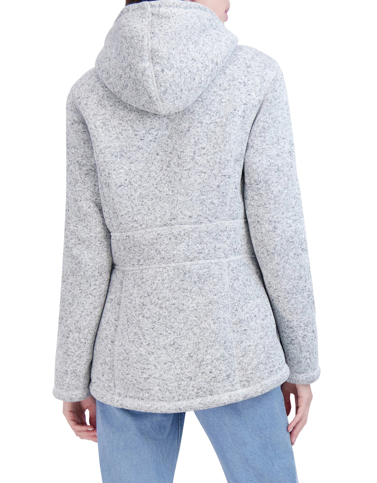Sweater Bonded to Sherpa Hooded Zip Front Jacket with Toggle Closure