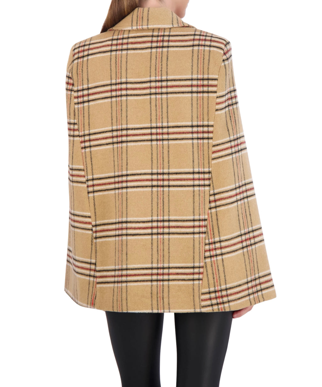 Vegan Cashmere Plaid Cape Jacket