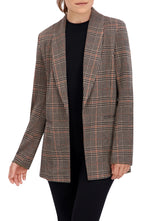 Shawl Collar Plaid Knit Unlined Blazer