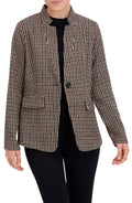 Inverted Collar Plaid One Button Unlined Blazer