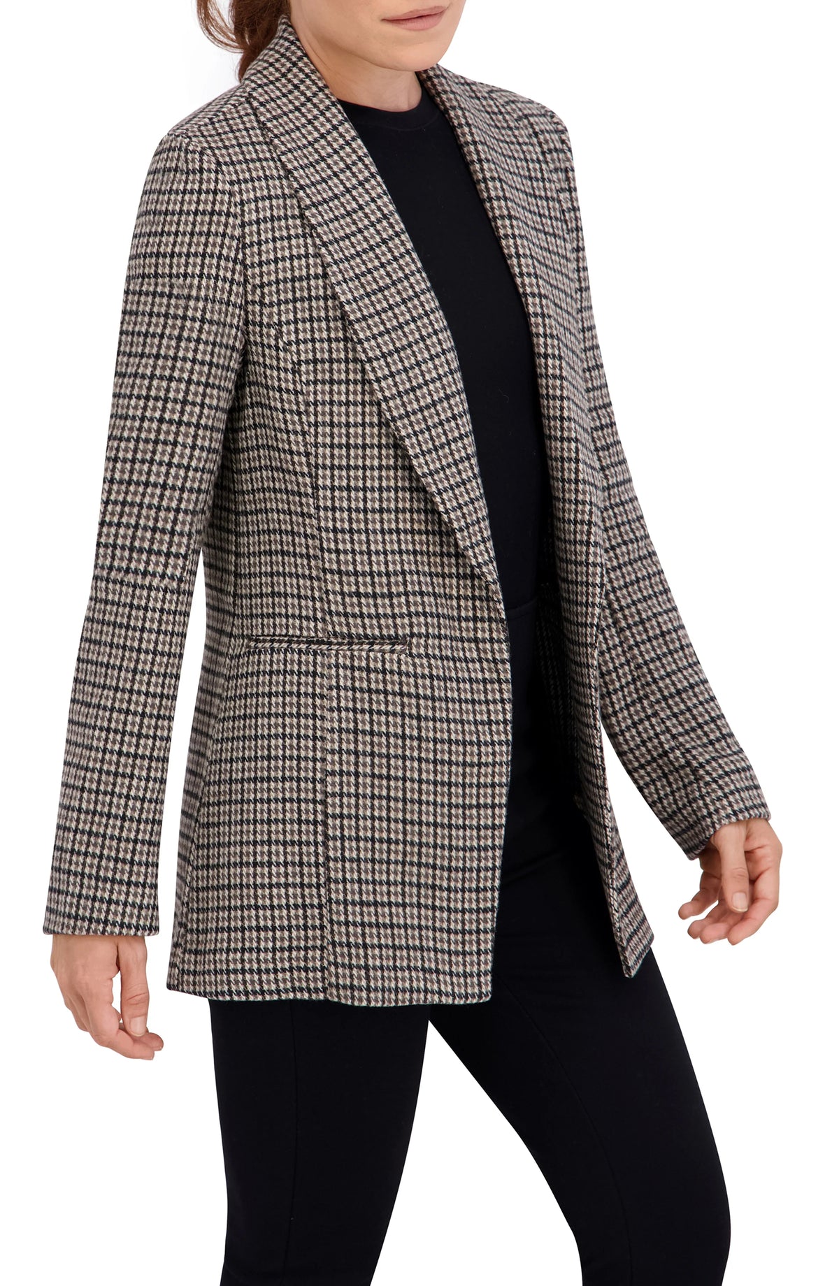 Shawl Collar Plaid Knit Unlined Blazer