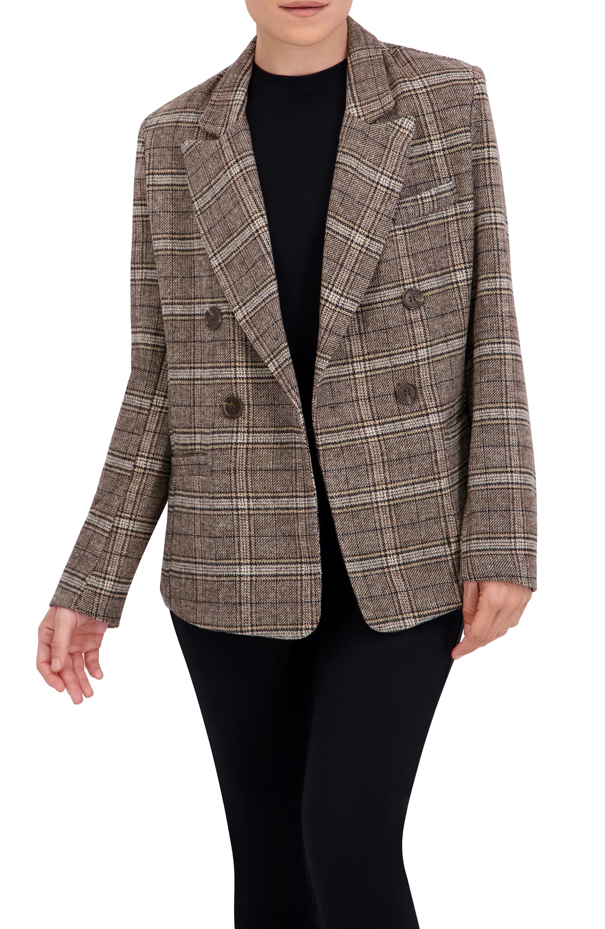 Double Breasted Plaid Unlined Blazer