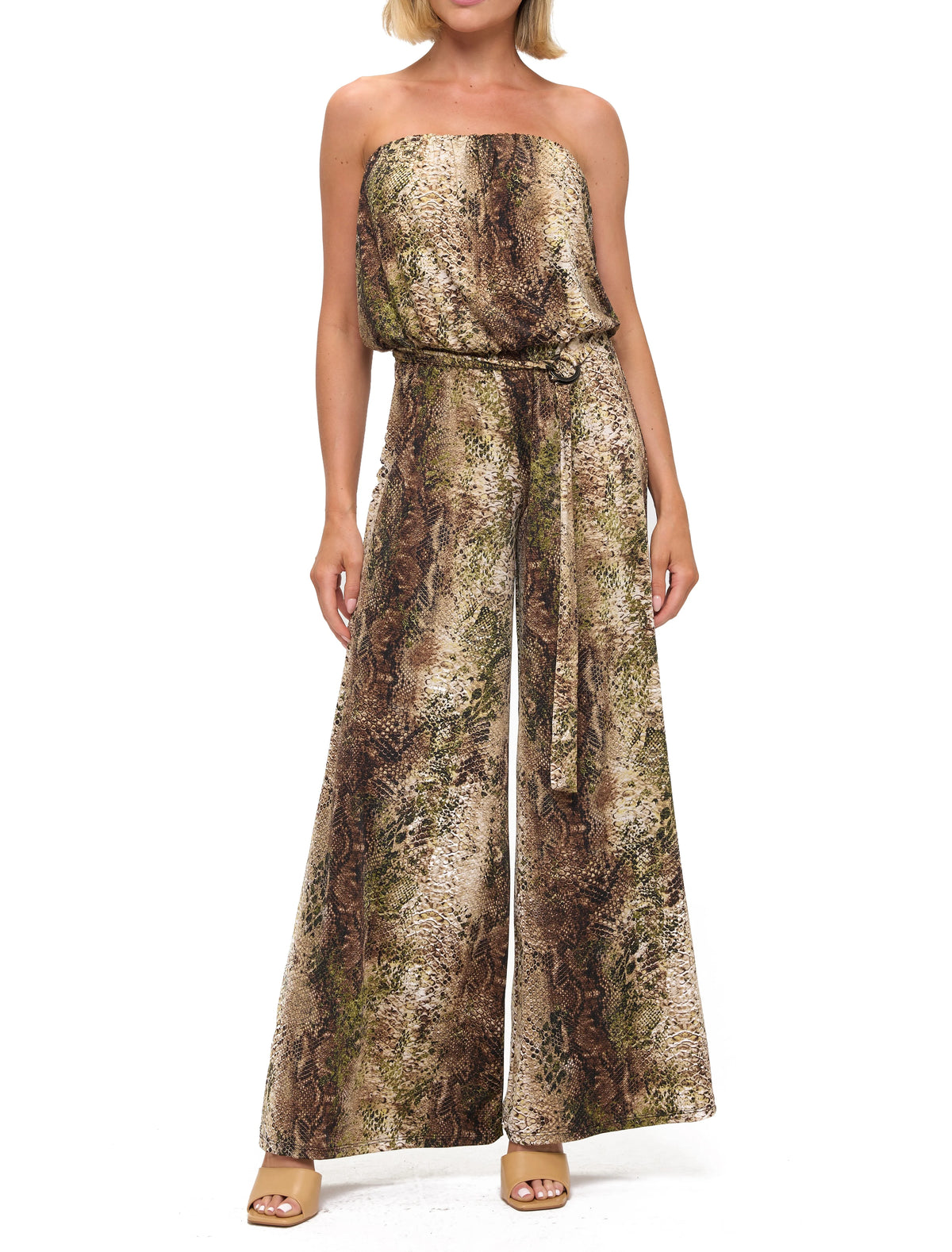 Printed Strapless Wide Leg Jumpsuit