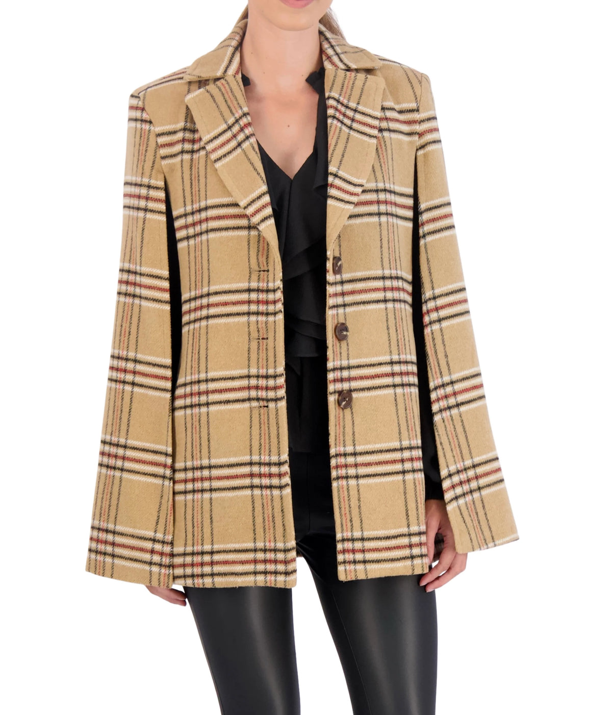 Vegan Cashmere Plaid Cape Jacket