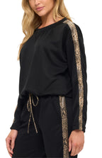 Modal Scuba Knit Crew Neck w Stripe Sleeve
