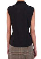 Sleeveless mock turtleneck blouse with rouching detail