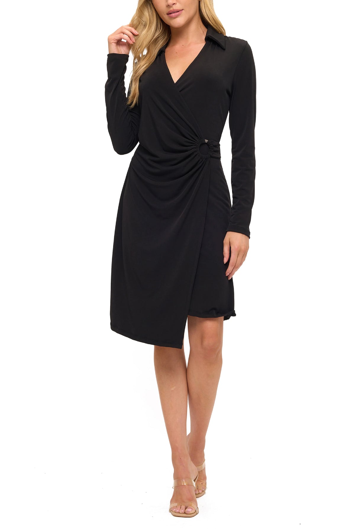 V Neck Side Tie Midi Dress