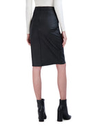Textured Vegan Leather Pencil Skirt with Front Open Vent
