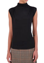 Sleeveless mock turtleneck blouse with rouching detail