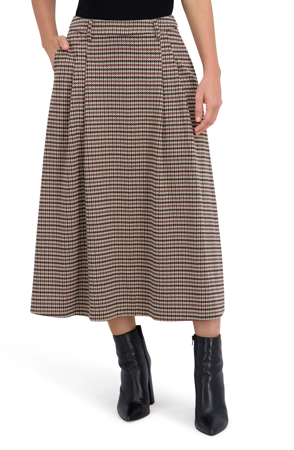Plaid Midi with Front Pleats and Side Pockets