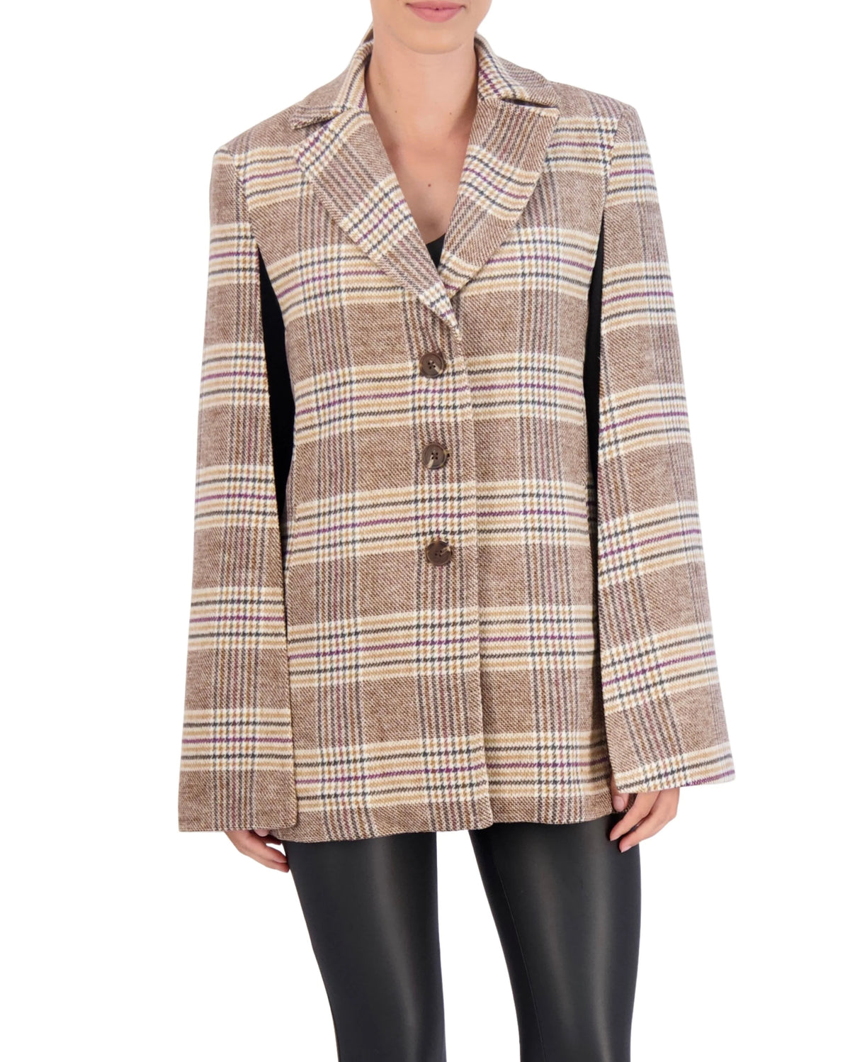Vegan Cashmere Plaid Cape Jacket