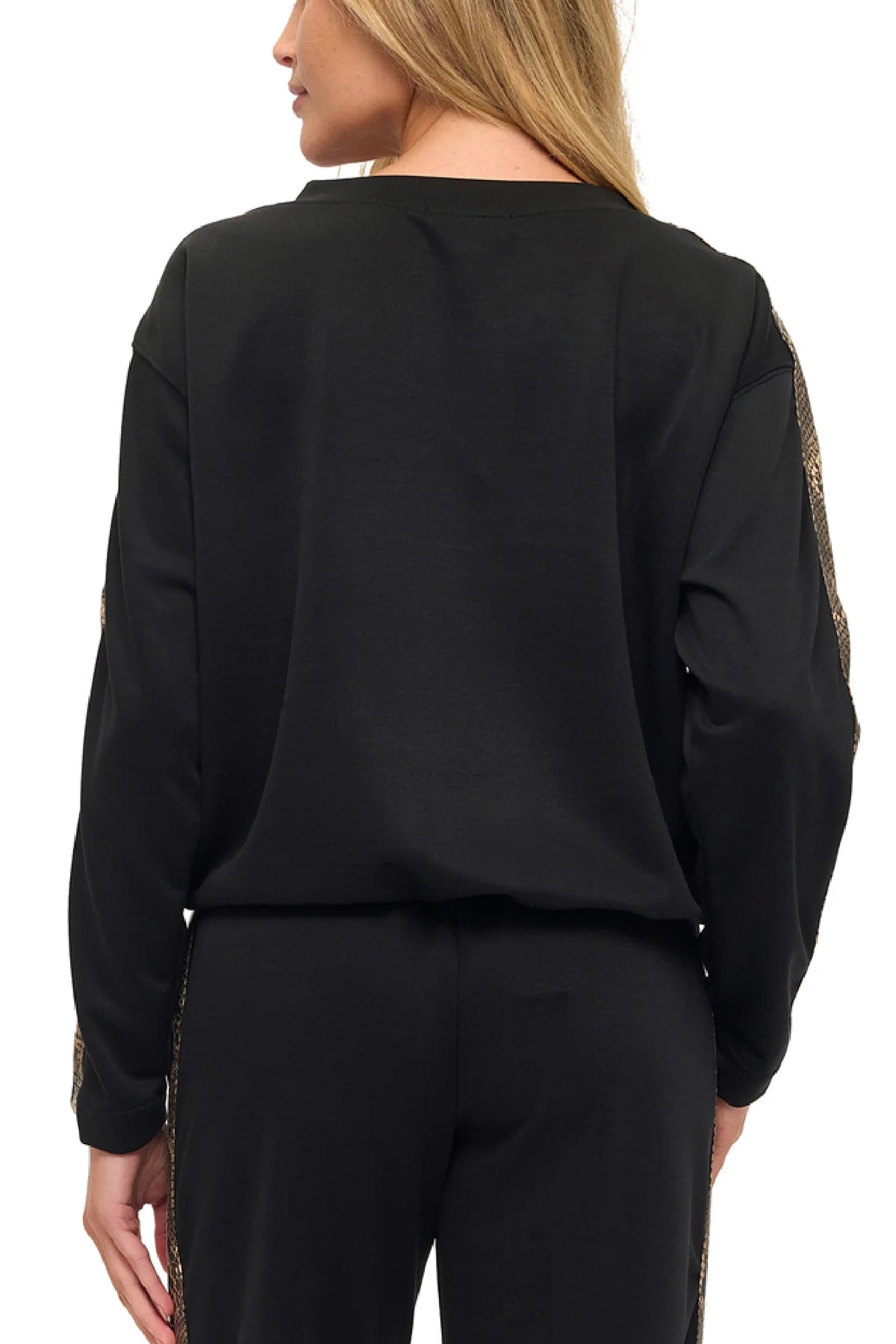 Modal Scuba Knit Crew Neck w Stripe Sleeve