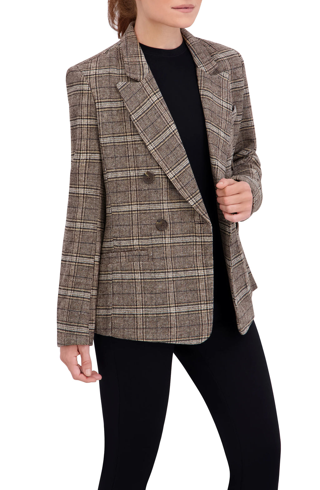 Double Breasted Plaid Unlined Blazer