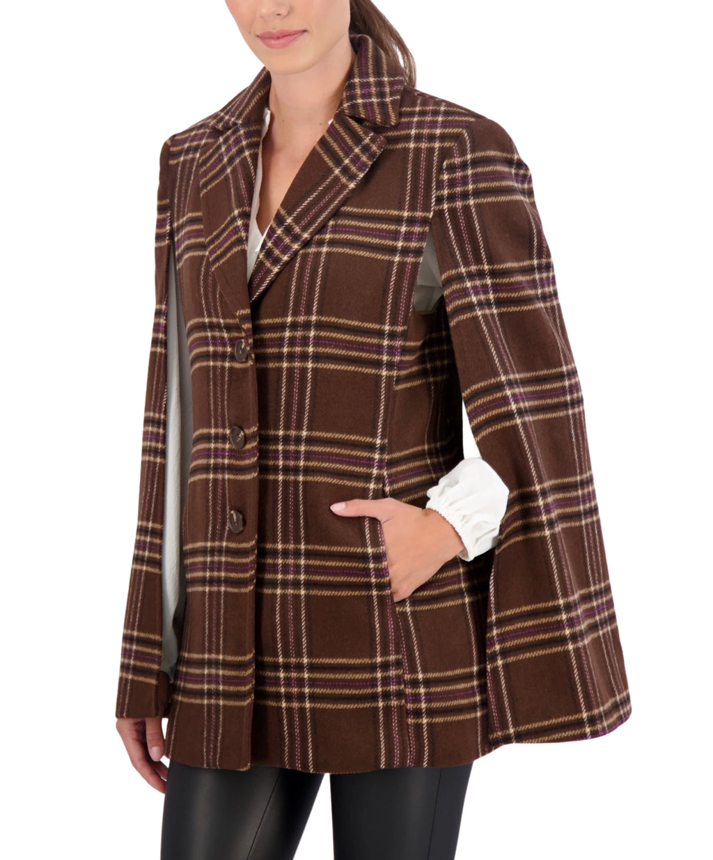 Vegan Cashmere Plaid Cape Jacket