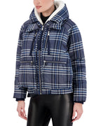 Cropped Plaid Utility Puffer