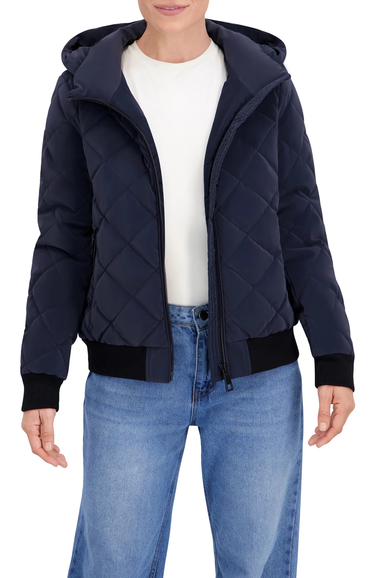 Quilted Carbon Puffer Bomber Jacket