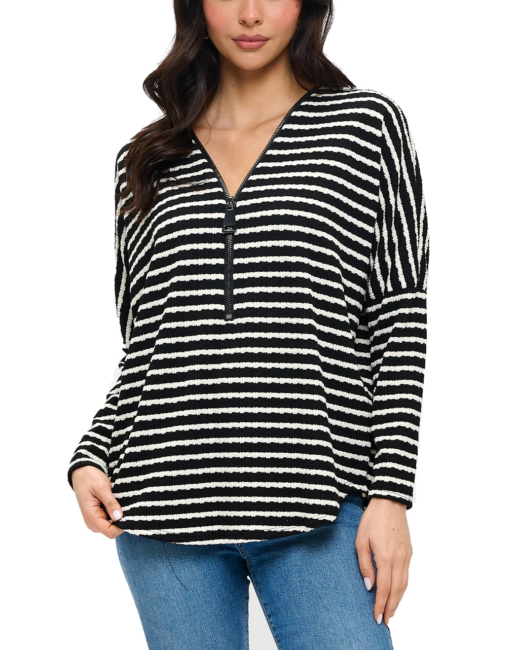 Half Zip Drop Shoulder Top