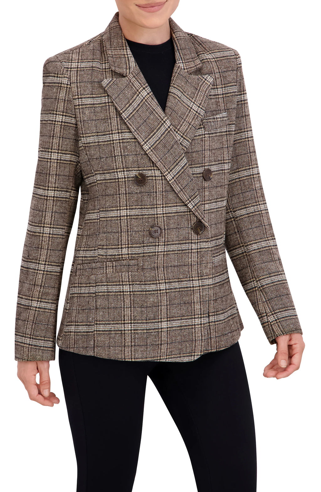 Double Breasted Plaid Unlined Blazer