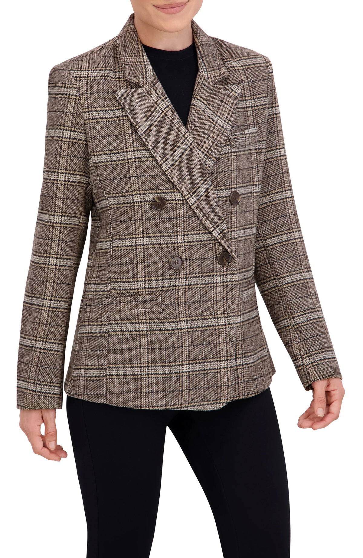 Double Breasted Plaid Unlined Blazer
