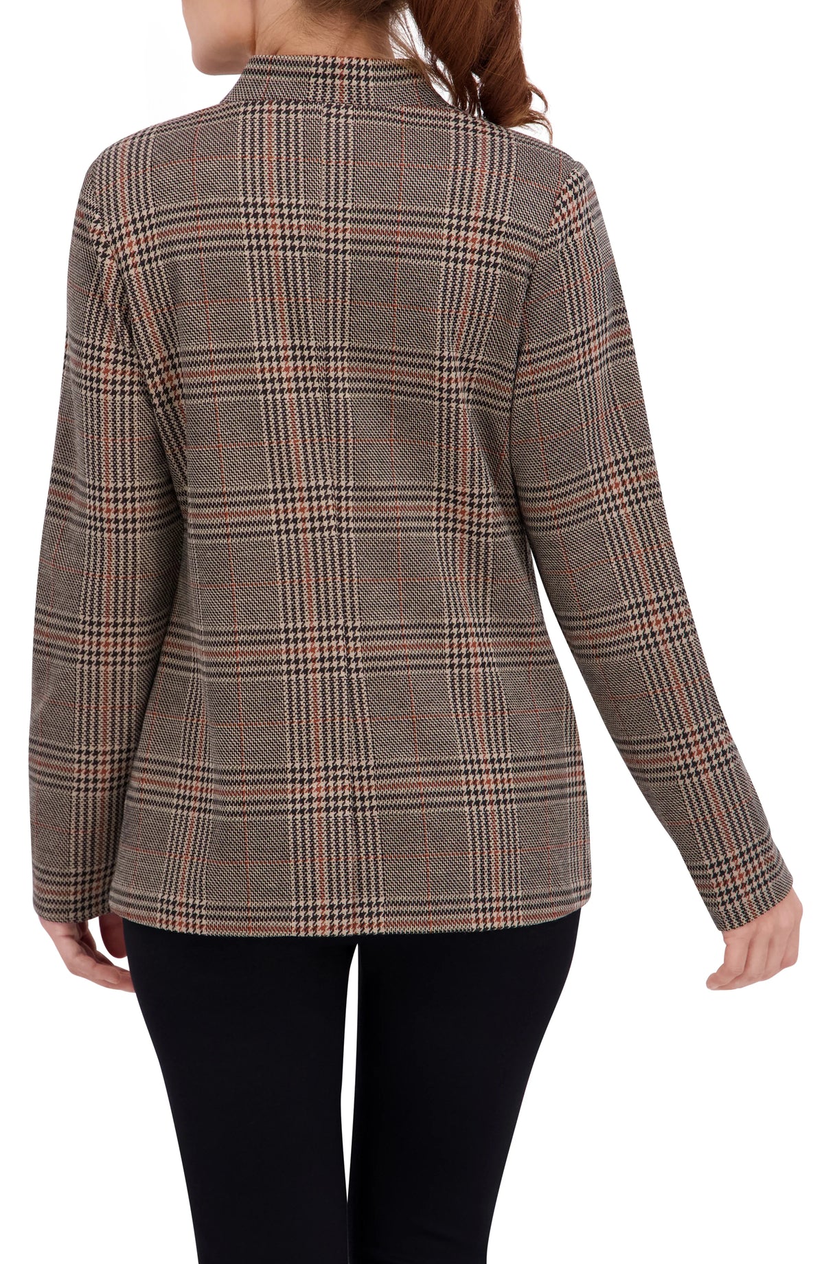 Inverted Collar Plaid One Button Unlined Blazer
