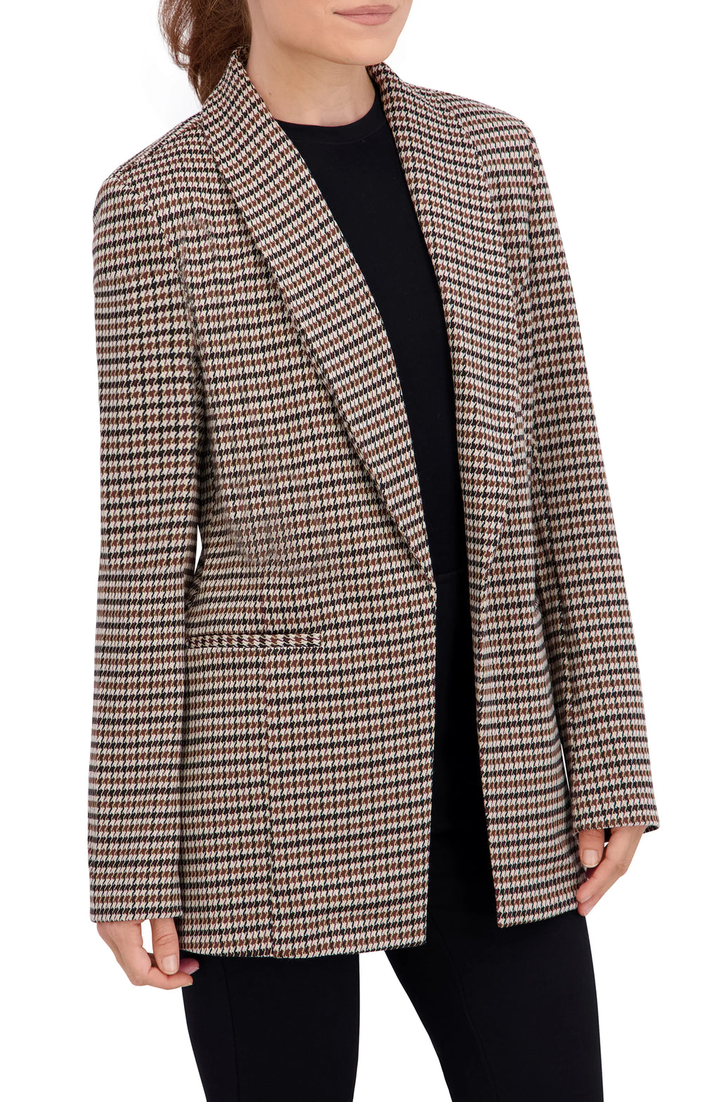 Shawl Collar Plaid Knit Unlined Blazer