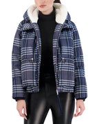 Cropped Plaid Utility Puffer