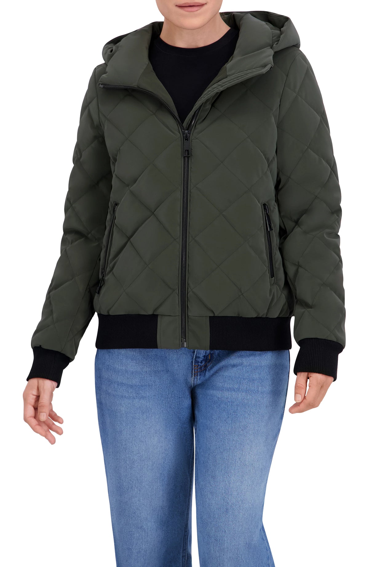Quilted Carbon Puffer Bomber Jacket