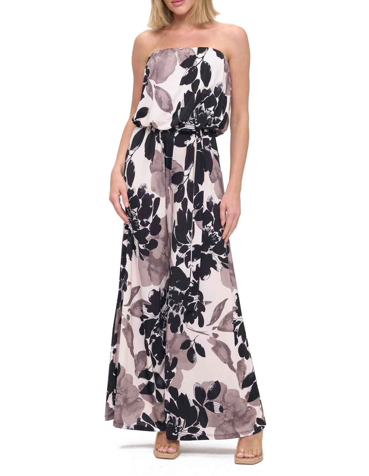 Printed Strapless Wide Leg Jumpsuit